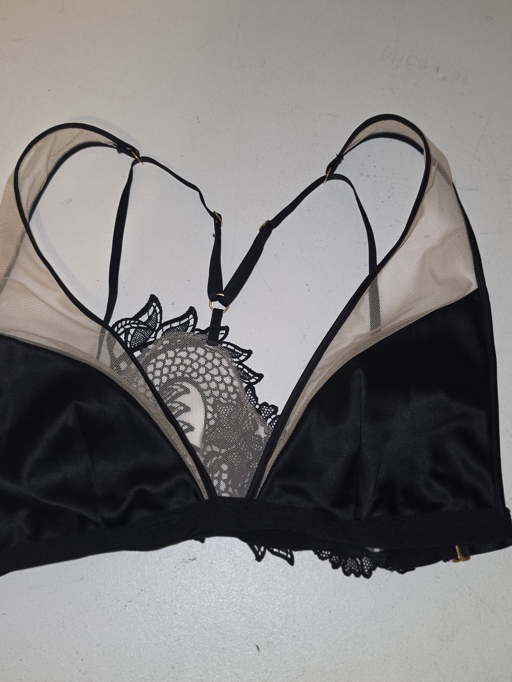 Victoria's Secret Black Mesh & Lace Bralette with Nude Insets